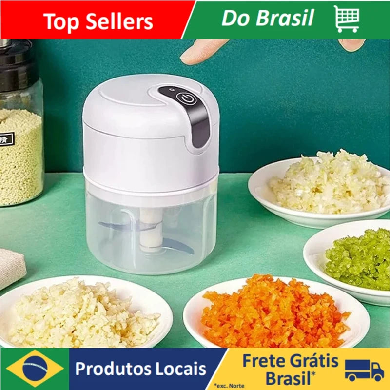 Mini Processador de Alimentos Elétrico 250ml, com 3 Lâminas de Aço Inoxidável, Ideal para Cortar Legumes